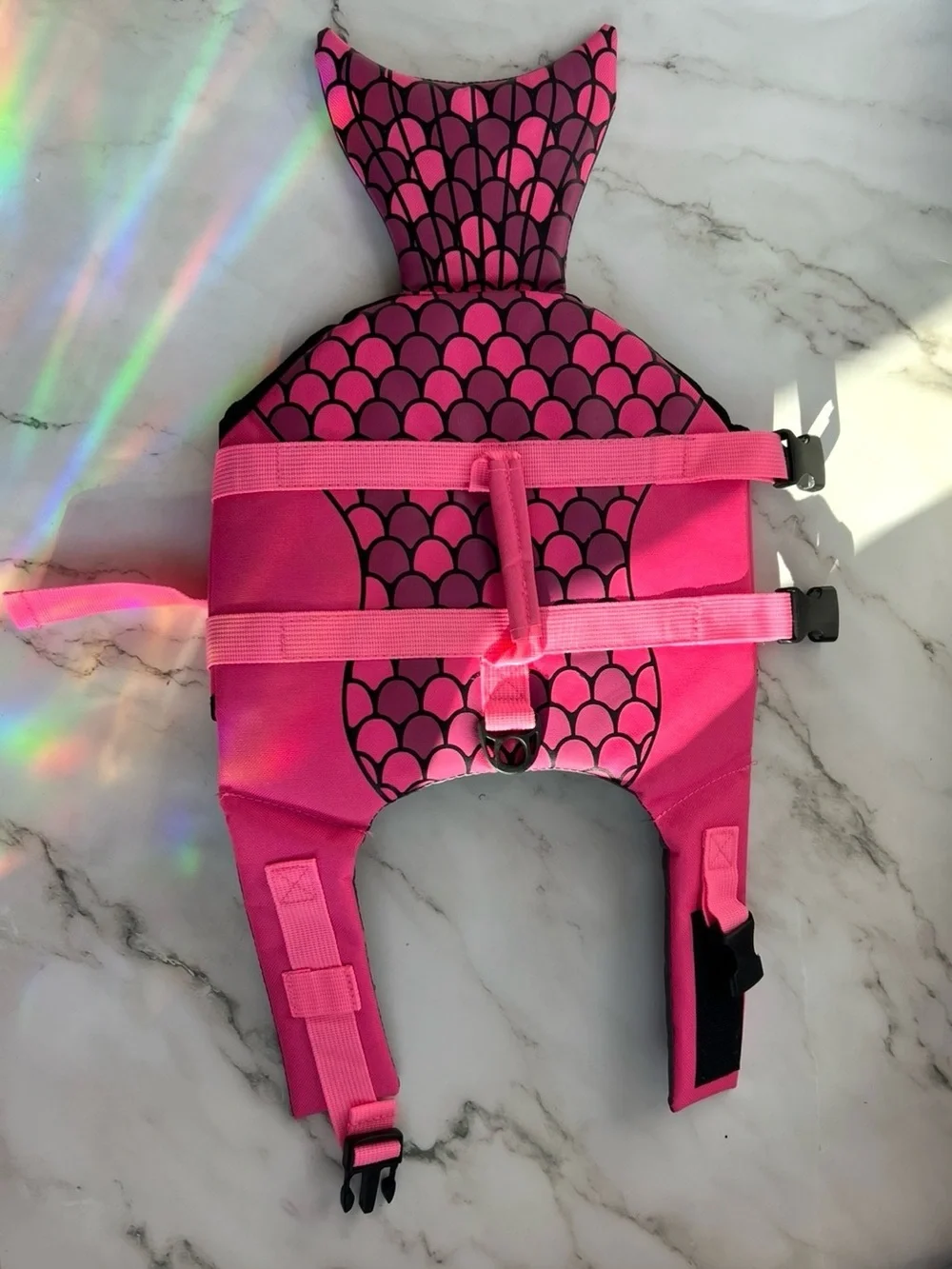 Bright Pink Dog Life Jacket with Mermaid Tail - Pet Safety Vest